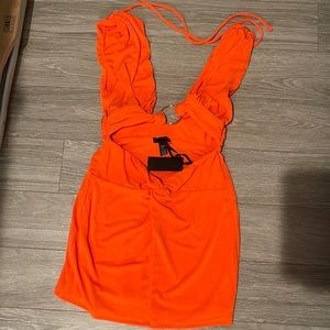 H:ours Elvira Mini Dress in Neon Orange
